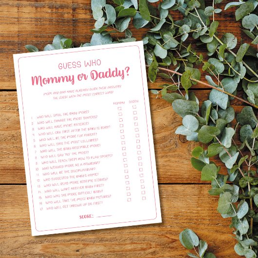 Raten Sie mal, wer Mama oder Daddy Game Girl Baby Hinweiskarte