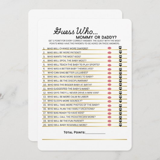 Raten Sie mal, wer- Mama oder Daddy Game Menükarte (Vorne/Hinten)
