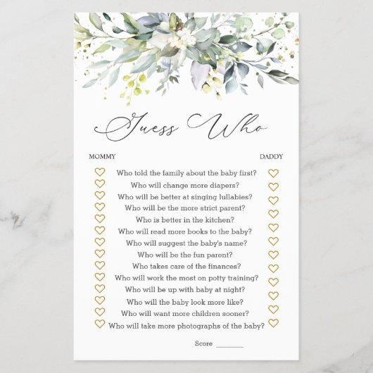 Raten Sie mal, wer Mama oder Papa Baby Duschspielg Flyer (Vorne)