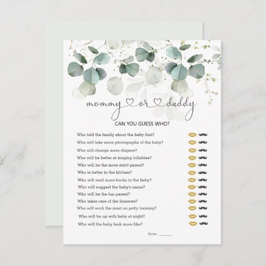 Raten Sie mal, wer Mama oder Papa Baby Duwer Grüne RSVP Karte (Vorne/Hinten)