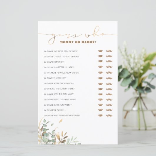 Raten Sie mal, wer Mama oder Papa Baby Shower Game (Stehend Vorderseite)