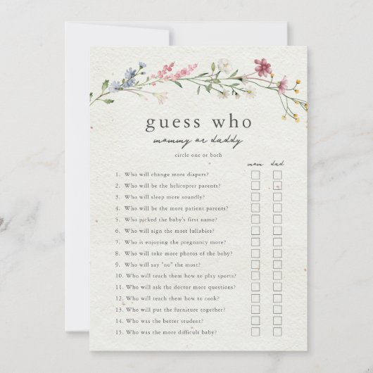 Raten Sie mal, wer Mama oder Papa Baby Shower Game Einladung (Vorderseite)