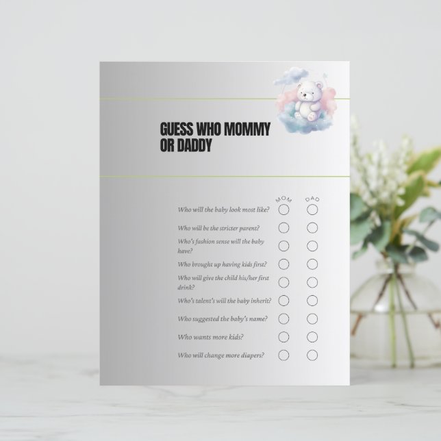 Raten Sie mal, wer Mama oder Vater Baby Duschspiel (Stehend Vorderseite)