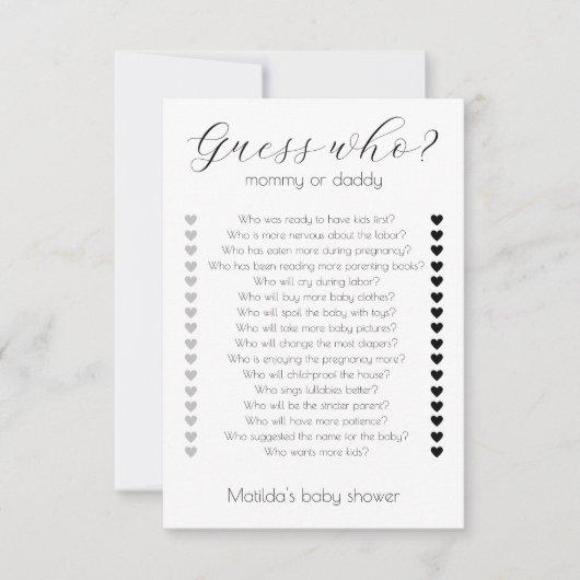 Raten Sie mal, wer Mama oder Vater Minimalistische Karte (Vorderseite)