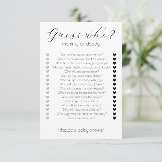 Raten Sie mal, wer Mama oder Vater Minimalistische Karte (Stehend Vorderseite)