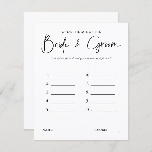 Raten Sie mal, wie alt | Brautparty Game (Vorne/Hinten)