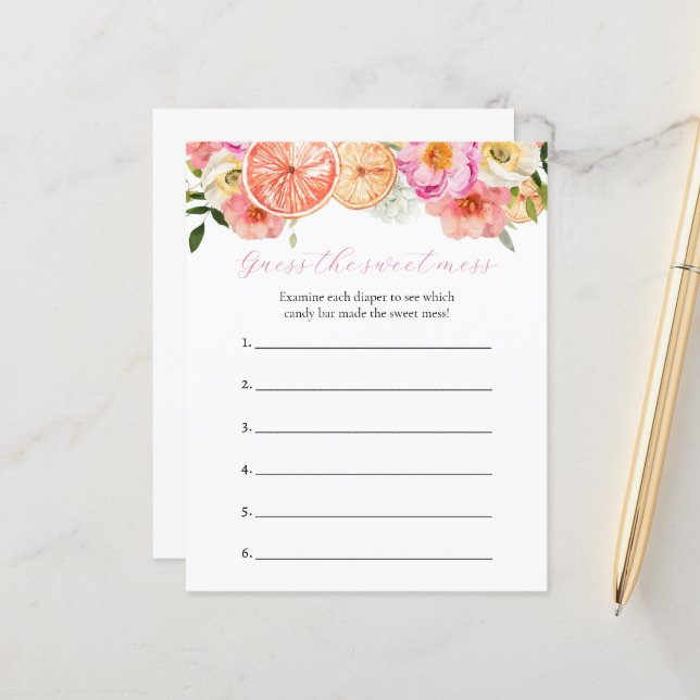 Raten Sie mal, wie das Sweet Mess Baby Shower Game (Vorderseite/Rückseite Beispiel)