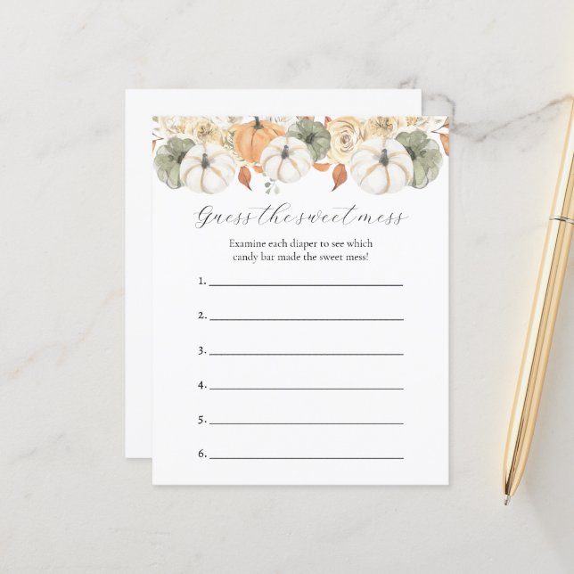Raten Sie mal, wie das Sweet Mess Baby Shower Game (Vorderseite/Rückseite Beispiel)