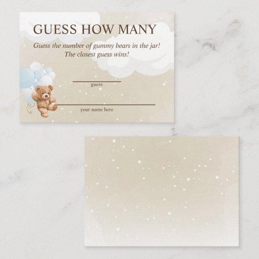 Raten Sie mal, wie viele Blue Teddy Bear Baby Show Begleitkarte (Vorne/Hinten)