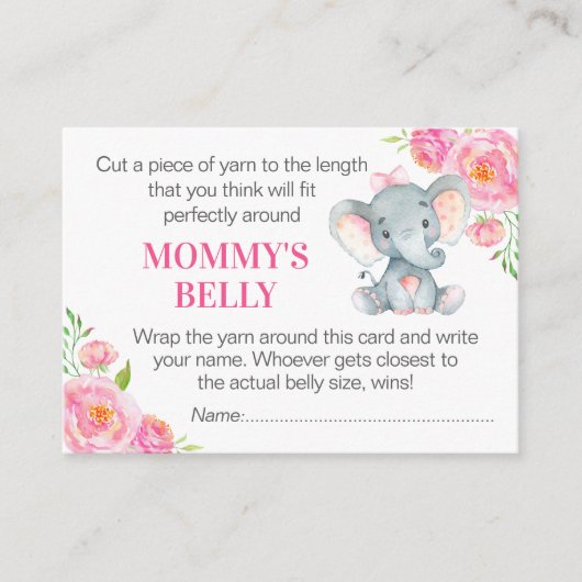 Raten Sie Mommys Game Card Elephant Baby Shower Begleitkarte (Vorderseite)