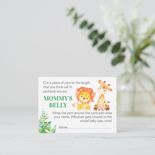 Raten Sie Mommys Game Card Safari Baby Shower Begleitkarte (Stehend Vorderseite)