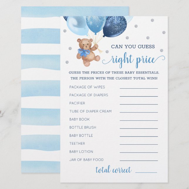 Raten Sie richtig Preis Spiel Baby Dusche Teddy Be (Vorne/Hinten)