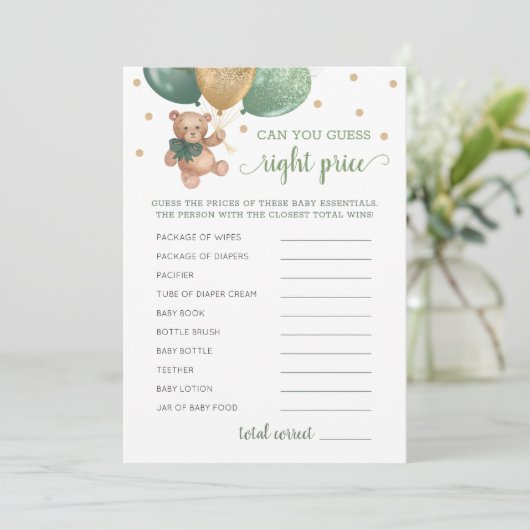 Raten Sie richtig Preis Spiel Baby Dusche Teddy Be Einladung (Stehend Vorderseite)