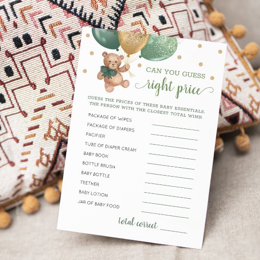 Raten Sie richtig Preis Spiel Baby Dusche Teddy Be Einladung