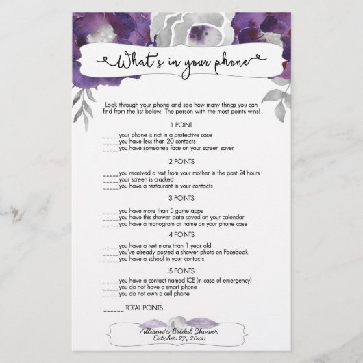 Raten Sie, wer + Handyspiele, lila grau floral 396 (Vorderseite)