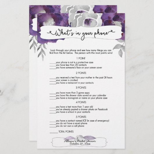 Raten Sie, wer + Handyspiele, lila grau floral 396 (Vorne/Hinten)