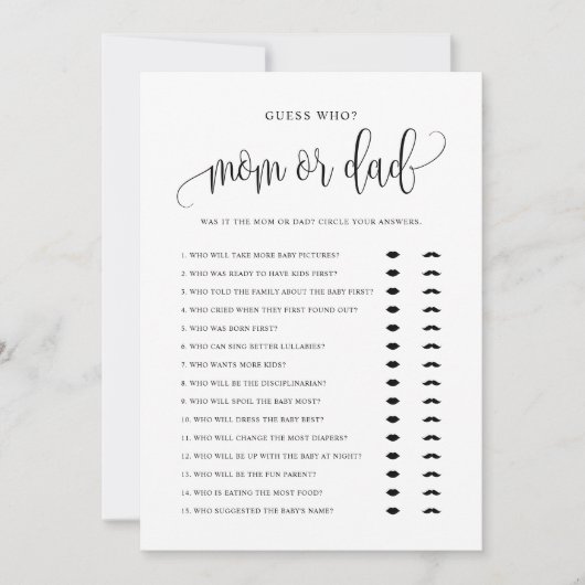 Raten Sie, wer Mama oder Vater Black Script Baby S Einladung (Vorderseite)