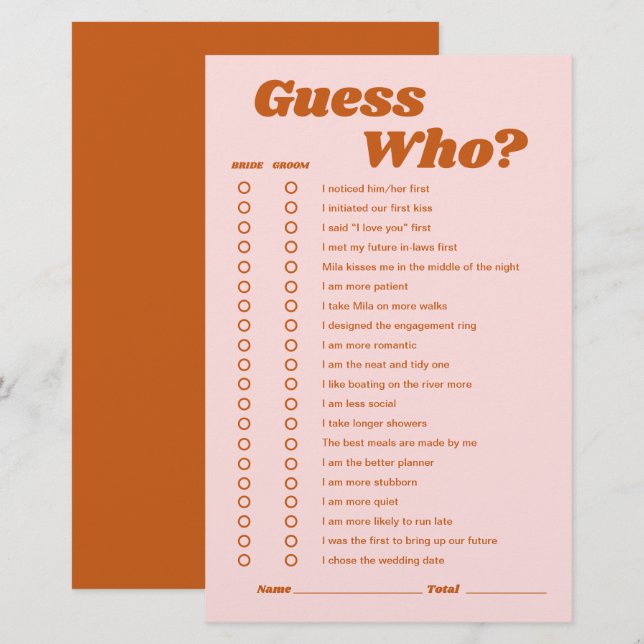 Raten Sie, wer Retro Disco Brautparty Game (Vorne/Hinten)