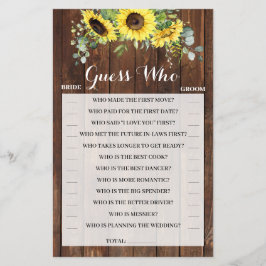 Raten Sie, wer Sonnenblumen Brautparty-Spielkarte Flyer