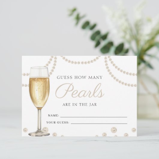 Raten Sie, wie viele Perlen Prosecco Brautparty Ga Begleitkarte (Stehend Vorderseite)
