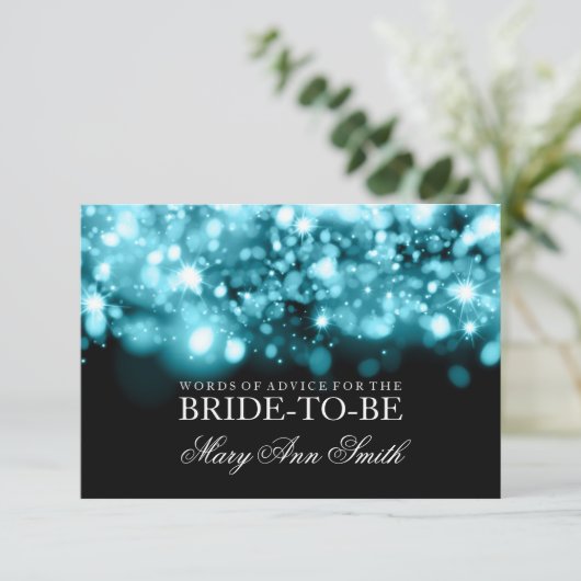 Ratenkarte Brautparty Turq Funkelleuchten Einladung (Stehend Vorderseite)