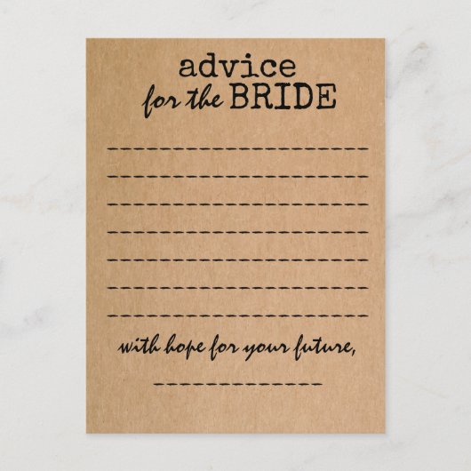 Ratenkarte für Brautparty Kraft Hinweiskarte (Vorderseite)