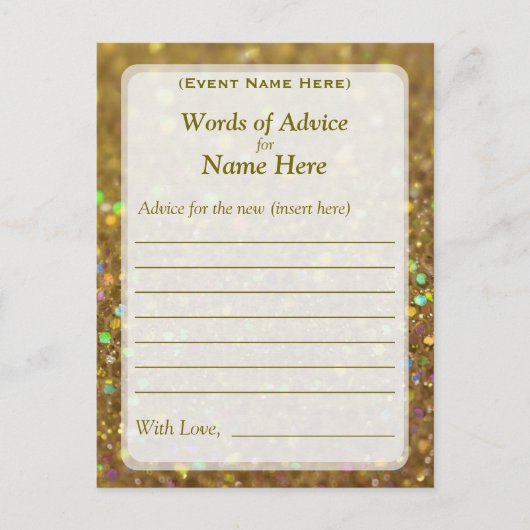 Ratenkarte | Gold Glam Glitzer Hinweiskarte (Vorderseite)