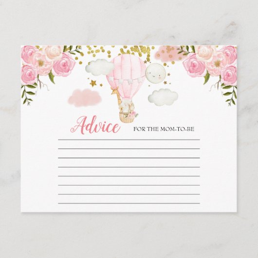 Ratenkarte Rosa Heißluftballon Tiere Dschungel Begleitkarte (Vorderseite)