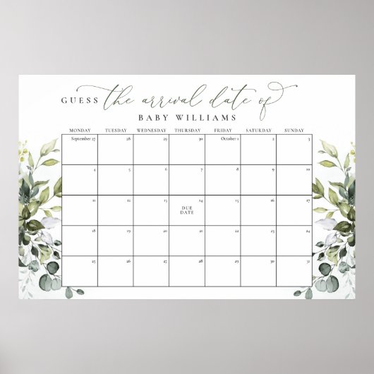Ratet den Fälligkeitskalender Eukalyptus Greenery Poster (Vorne)
