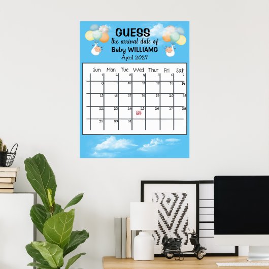 Ratet Due Date Calendar Baby Balloon Poster (Heimbüro)