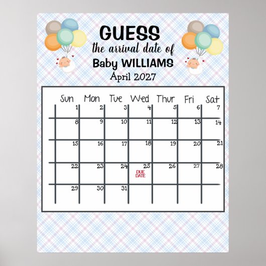 Ratet Due Date Calendar Baby Balloons Poster (Vorne)