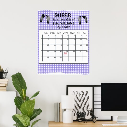 Ratet Due Date Calendar Baby Footprints Poster (Heimbüro)
