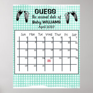 Ratet Due Date Calendar Baby Footprints Poster