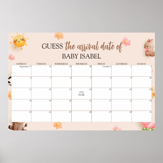 Ratet mal, wann der Baby-Duschkalender erscheint Poster (Vorne)