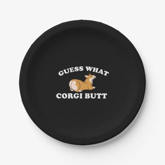 Ratet mal, was Corgi Hintern Funny Dog Lover Pappteller (Vorderseite)