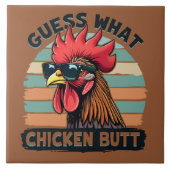 Ratet mal, was Hühnchen Hintern Funny Retro Rooste Fliese (Vorderseite)