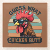 Ratet mal, was Hühnchen Hintern Funny Retro Rooste Glasuntersetzer (Vorderseite)
