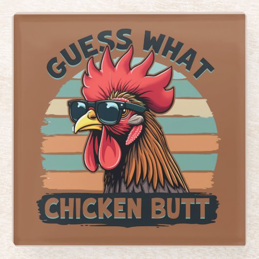Ratet mal, was Hühnchen Hintern Funny Retro Rooste Glasuntersetzer (Vorderseite)