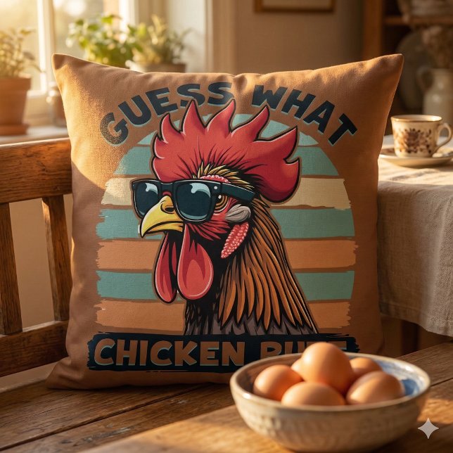 Ratet mal, was Hühnchen Hintern Funny Retro Rooste Kissen (Guess What Chicken Butt Funny Retro Rooster Throw Pillow Mockup D)