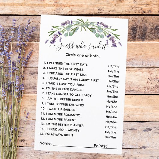 Ratet mal, wer das Brautparty-Lavendel gesagt hat