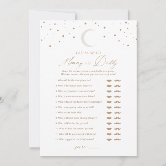 Ratet mal, wer Mama oder Daddy Moon Baby Shower Ga Einladung (Vorderseite)