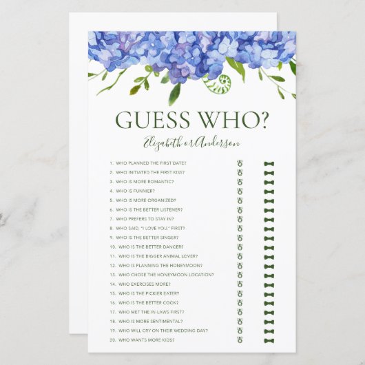 Ratet, wer Blue Hydrangeas (Vorne/Hinten)