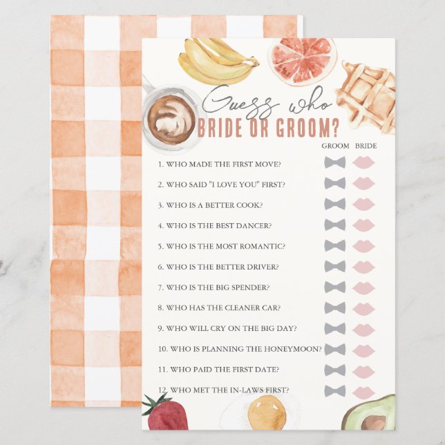 Ratet, wer Brautparty Brunch Game (Vorne/Hinten)