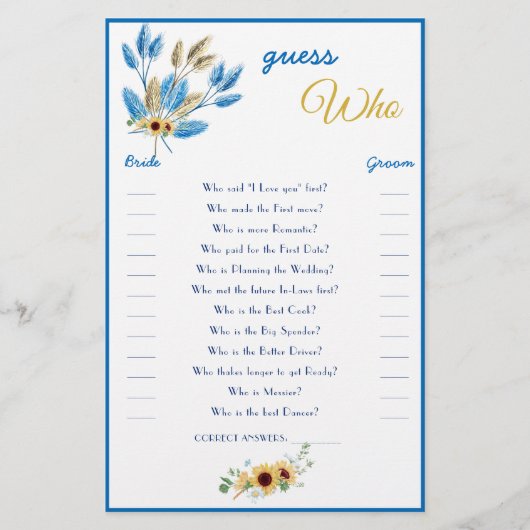 Ratet, wer Bridal Game Card Flyer (Vorne)