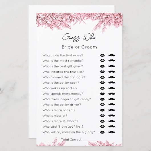 Ratet wer-bride oder Groom-Blossom BrautduscheSpie (Vorne/Hinten)