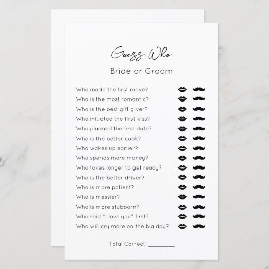 Ratet wer-bride oder Groom-Schlichte BrautduscheSp (Vorne/Hinten)