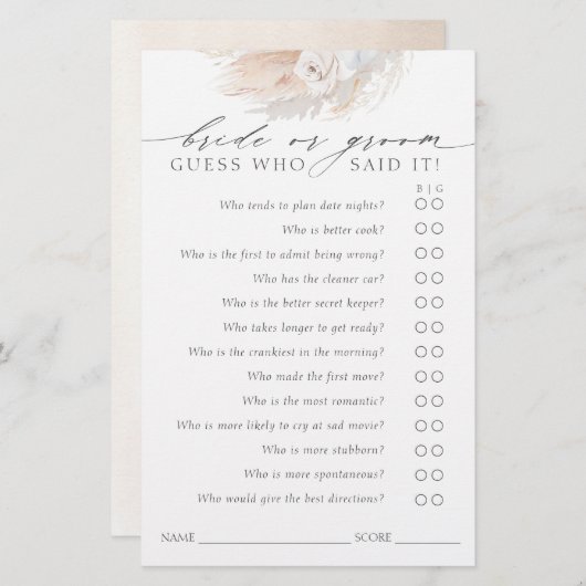 Ratet, wer Bridge oder Groom - Boho Game Card (Vorne/Hinten)
