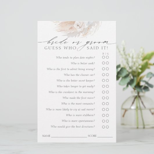 Ratet, wer Bridge oder Groom - Boho Game Card (Stehend Vorderseite)