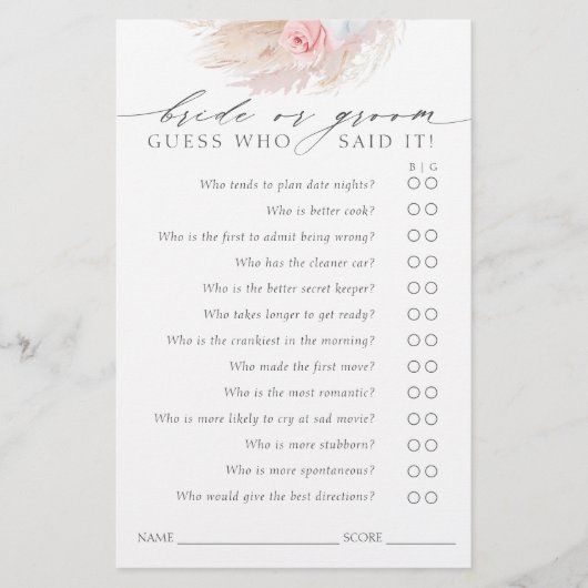 Ratet, wer Bridge oder Groom - Boho Game Card (Vorderseite)