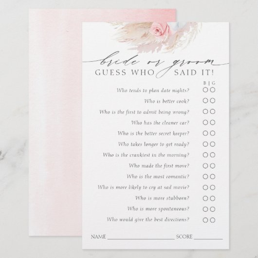 Ratet, wer Bridge oder Groom - Boho Game Card (Vorne/Hinten)